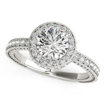 14k White Gold Milgrain Border Diamond Pave Engagement Ring