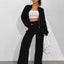 Ensemble de Veste Zippée en Couleur Unie et Pantalons à Jambes Larges