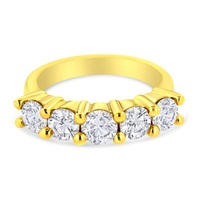 Bague de mariage en argent sterling plaqué or jaune 14K avec 2,0 carats de diamants en 5 pierres - T