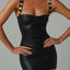 Robe Mini Élégante Sans Manches en Cuir PU
