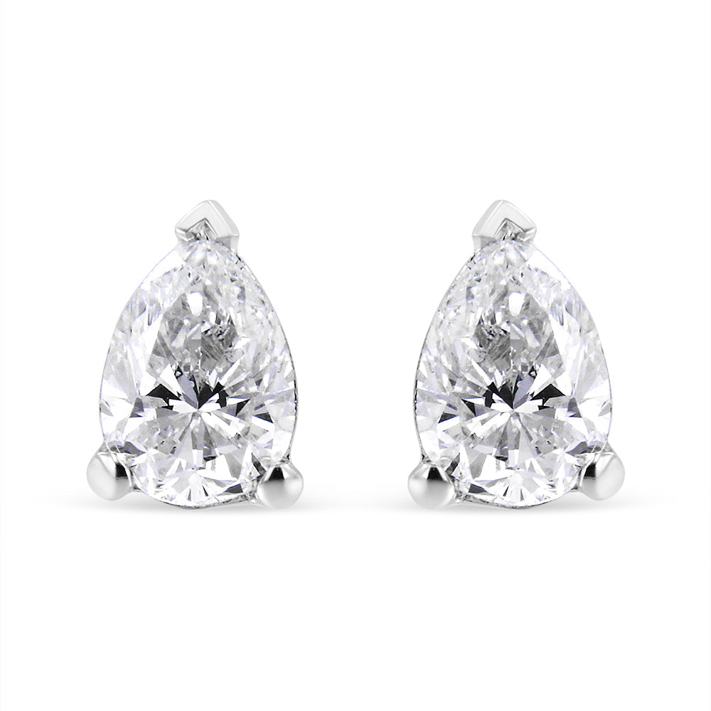 Pendientes de Stud de Diamante Creado en Laboratorio en Forma de Pera de Oro Blanco de 14K
