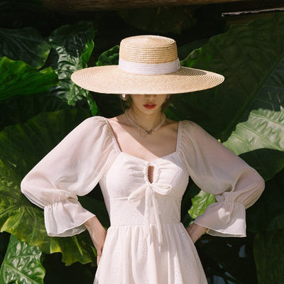 Seaside Sunshade Large Brim Flat Top Straw Sun Hat