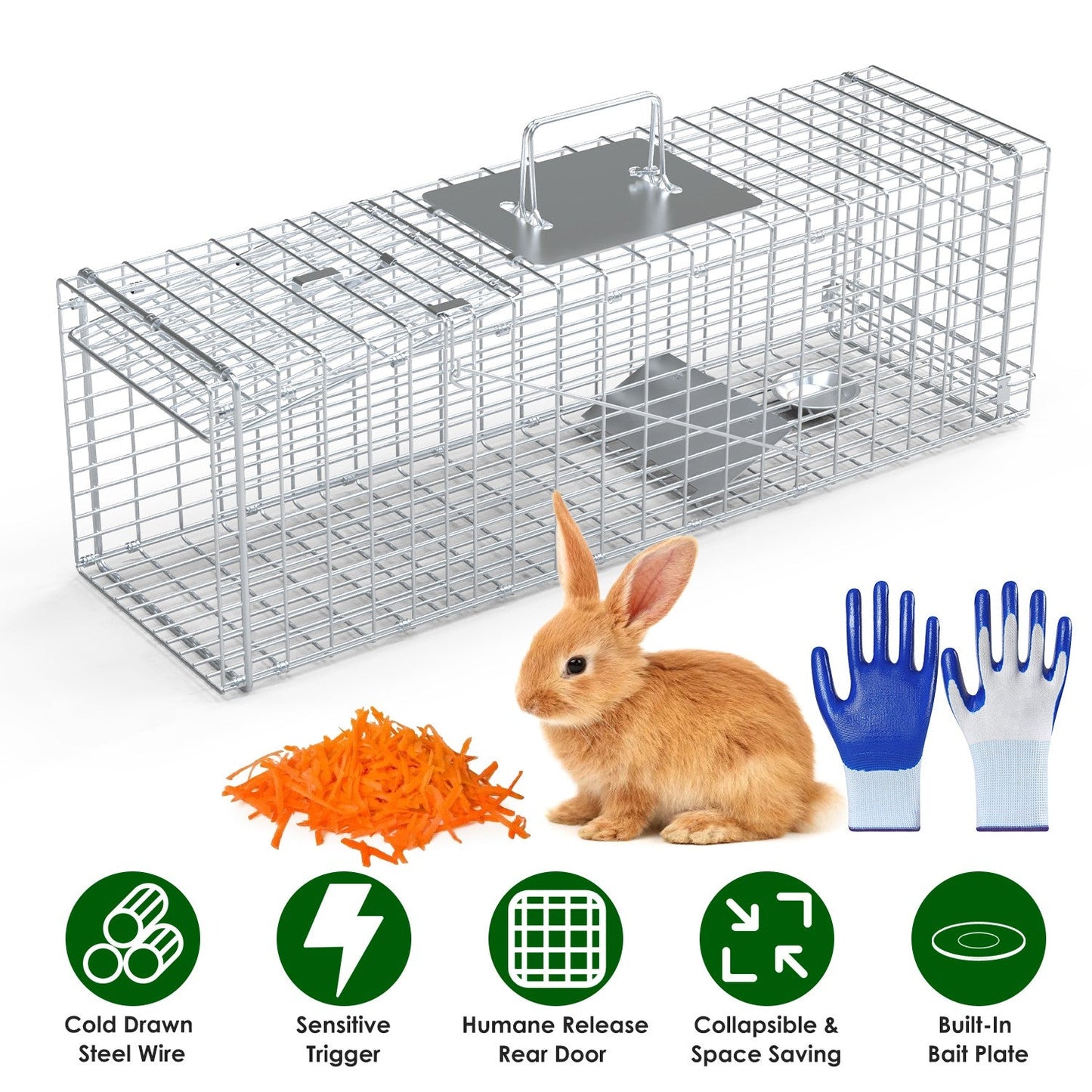 Trampa Humana para Animales Vivos - 27x7.5x8in Trampa de Acero Plegable