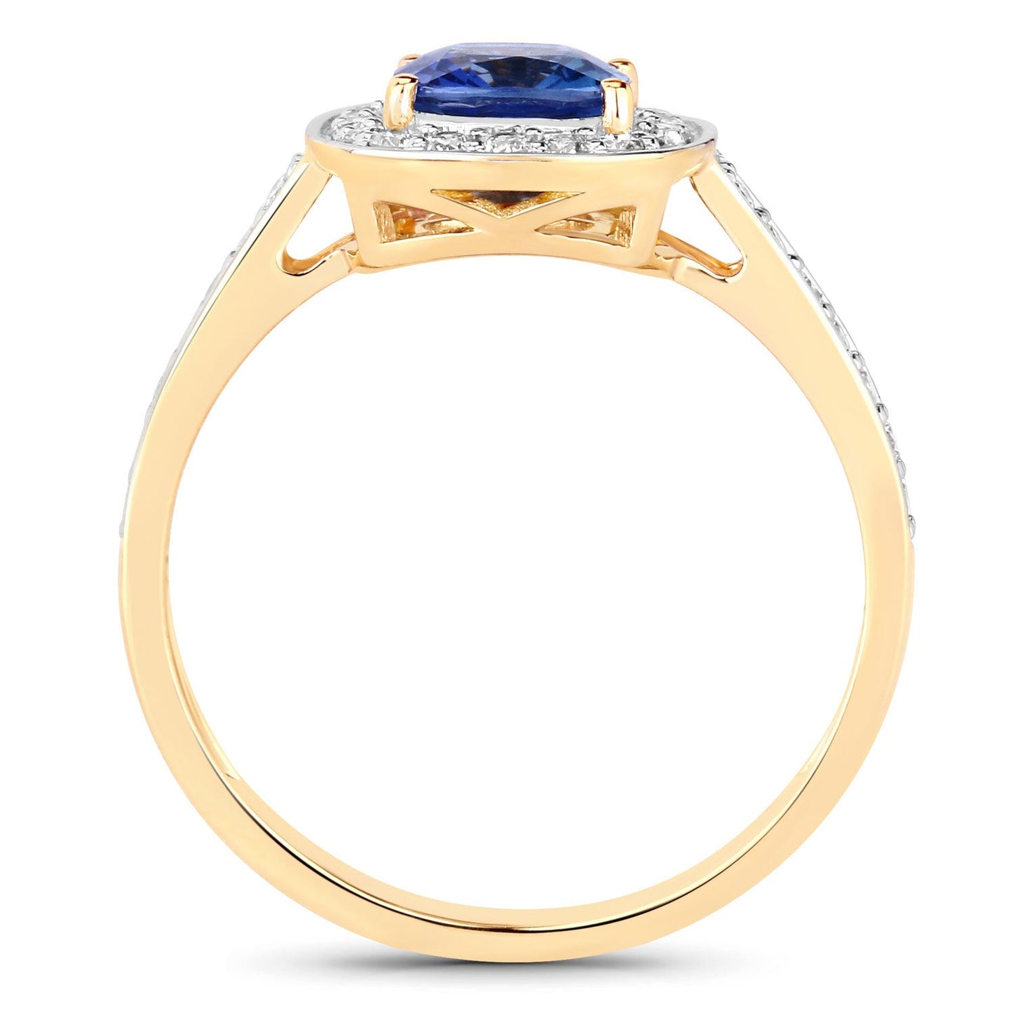 Bague de fiançailles en saphir bleu et diamant de 1,31 carat en or jaune 18K