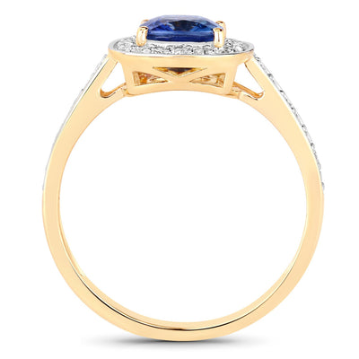1.31 Carat Blue Sapphire & Diamond 18K Yellow Gold Engagement Ring