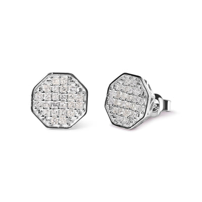 10K White Gold Princess Diamond Octagon Shaped Stud Earrings