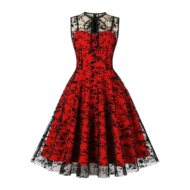 Robe de fête rétro en maille brodée élégante des années 1950