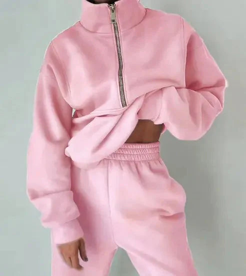 Women's Zipper Fleece Sweater Casual Set