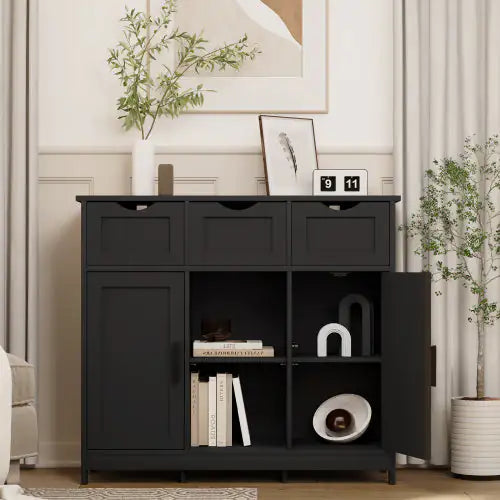Elegant Wooden Storage Cabinet with Drawers and Shelves