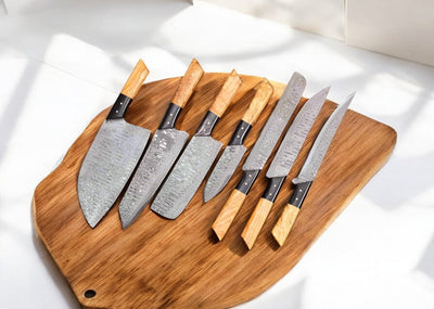 Artisan Damascus Knife Collection with Olivewood Handles - Korvel