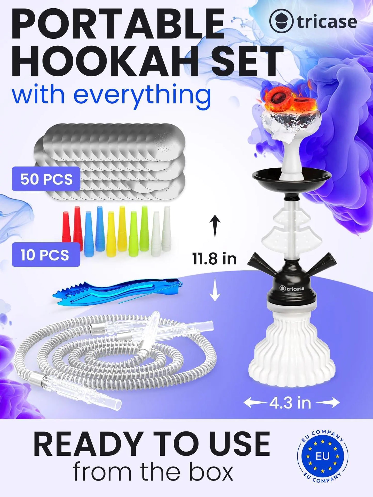 Ensemble de Hookah Premium Blanc et Noir avec Deux Tuyaux