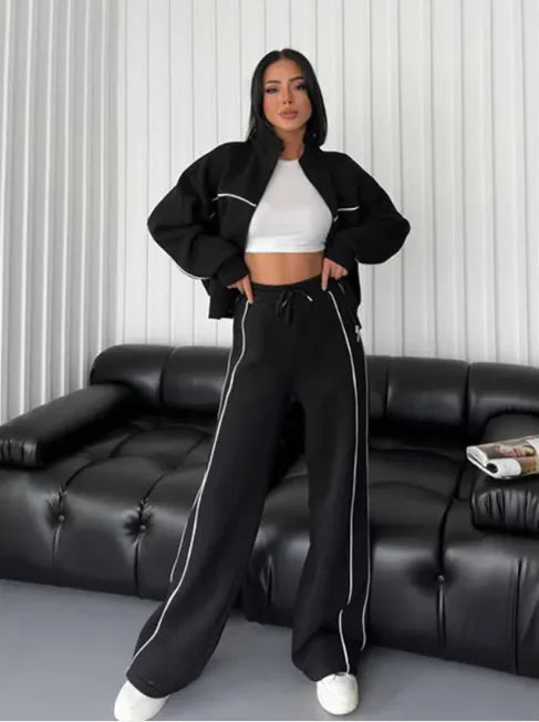 Conjunto de Cárdigan de Manga Larga con Media Cuello y Pantalones para Mujer