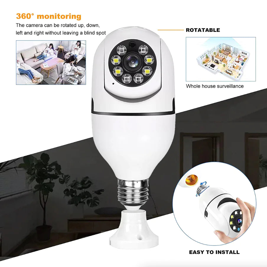 Caméra de Bulbe Éclairant IP E27 1080P 360° - Sécurité Domestique Intelligente