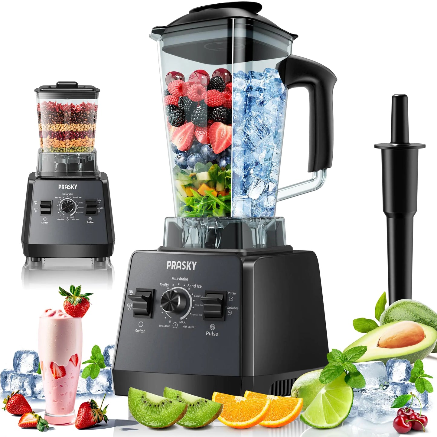 Mixeur Professionnel PRASKY - 2400W de puissance pour smoothies et plus
