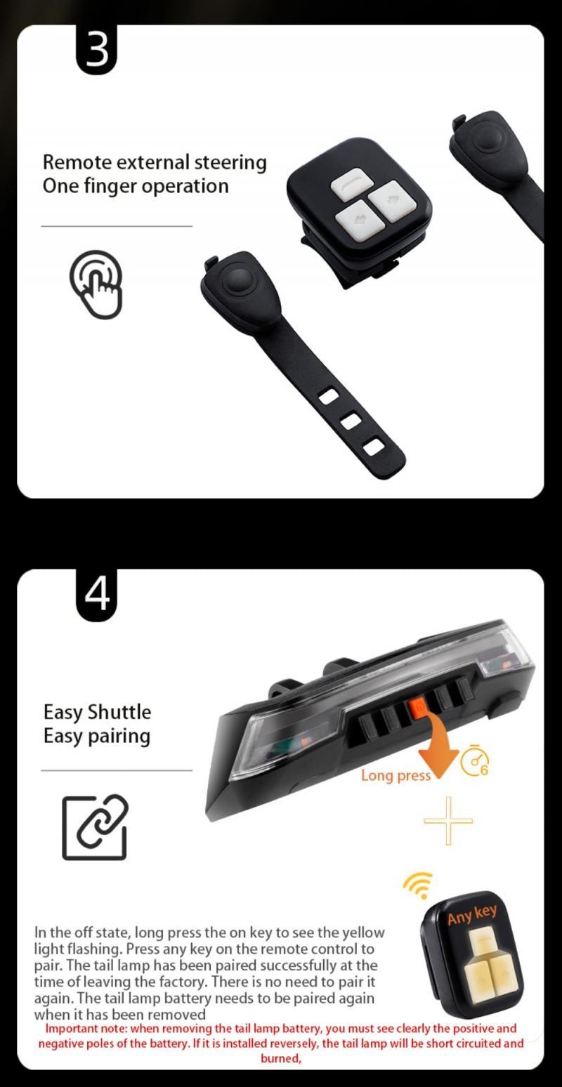 8 Modes Rear Lamp Smart Bike Wireless Remote Turn Signal Light Waterproof USB Rechargeable Bicycle LED Taillight Wireless Remote Control Bike Rear Light Back USB Safety Warning Cycling Light - Korvel