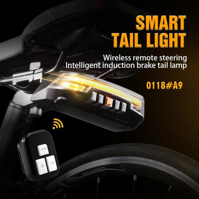 8 Modes Rear Lamp Smart Bike Wireless Remote Turn Signal Light Waterproof USB Rechargeable Bicycle LED Taillight Wireless Remote Control Bike Rear Light Back USB Safety Warning Cycling Light - Korvel