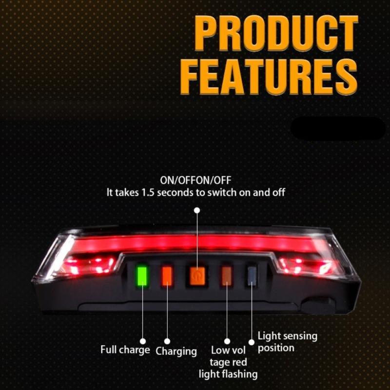 8 Modes Rear Lamp Smart Bike Wireless Remote Turn Signal Light Waterproof USB Rechargeable Bicycle LED Taillight Wireless Remote Control Bike Rear Light Back USB Safety Warning Cycling Light - Korvel