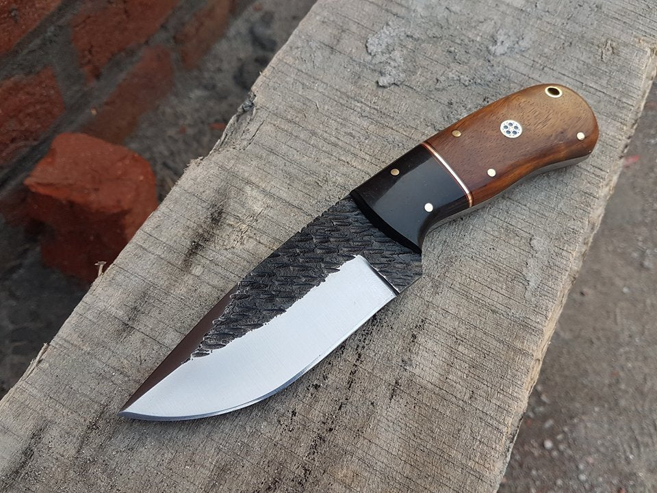 Premium Custom 1095 Forged Steel Skinning Knife - 8.25 Inch Buffalo Horn & Rosewood Handle by KBS Knives - Korvel