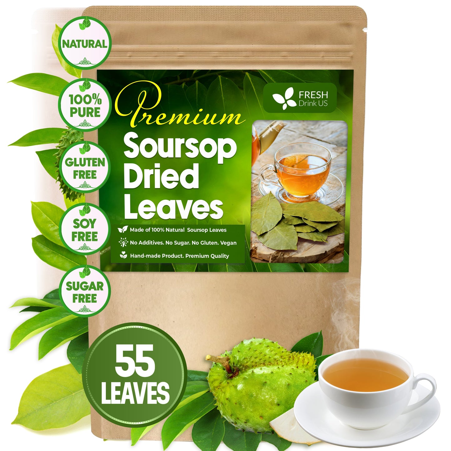 Premium Soursop Leaves Tea bags, Dried Soursop Leaves, Soursop Leaf Powder, Guanabana Leaves Tea, Hoja Guanabana Tea - Korvel