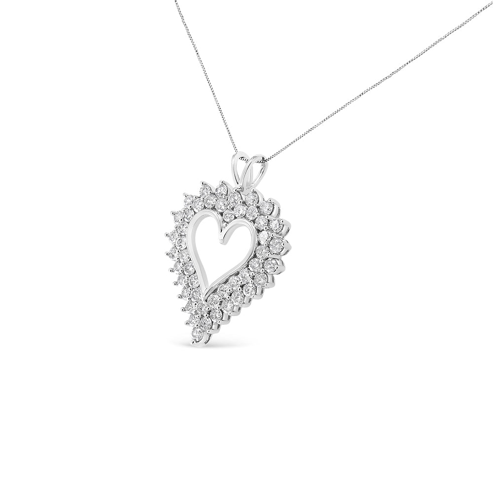 Collier Pendentif en Cœur en Argent Sterling Double Rang avec Diamants .925