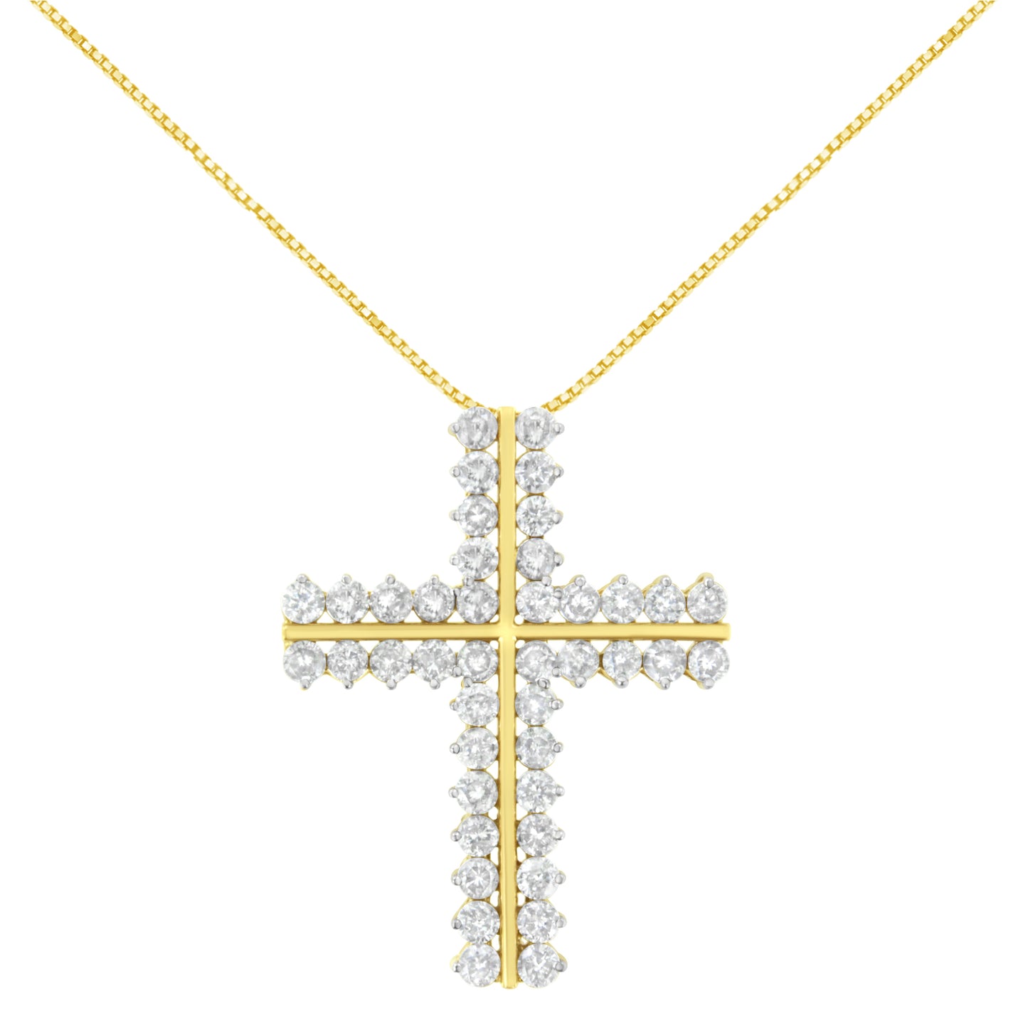 10K Yellow Gold Diamond Two Row Cross Pendant Necklace