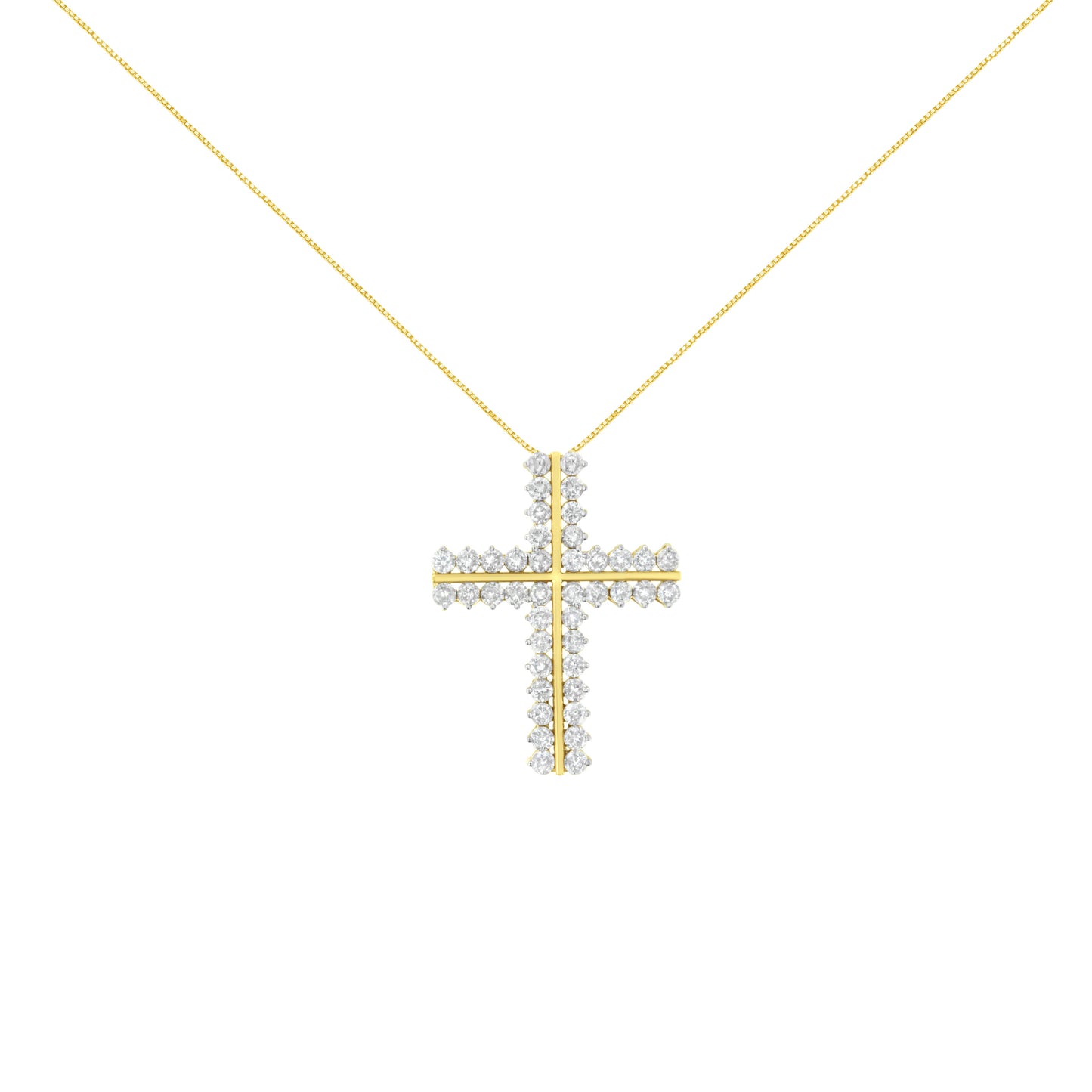 10K Yellow Gold Diamond Two Row Cross Pendant Necklace