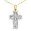 Collar con colgante de cruz de diamantes de múltiples filas en oro amarillo de 14 quilates