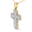 Collar con colgante de cruz de diamantes de múltiples filas en oro amarillo de 14 quilates