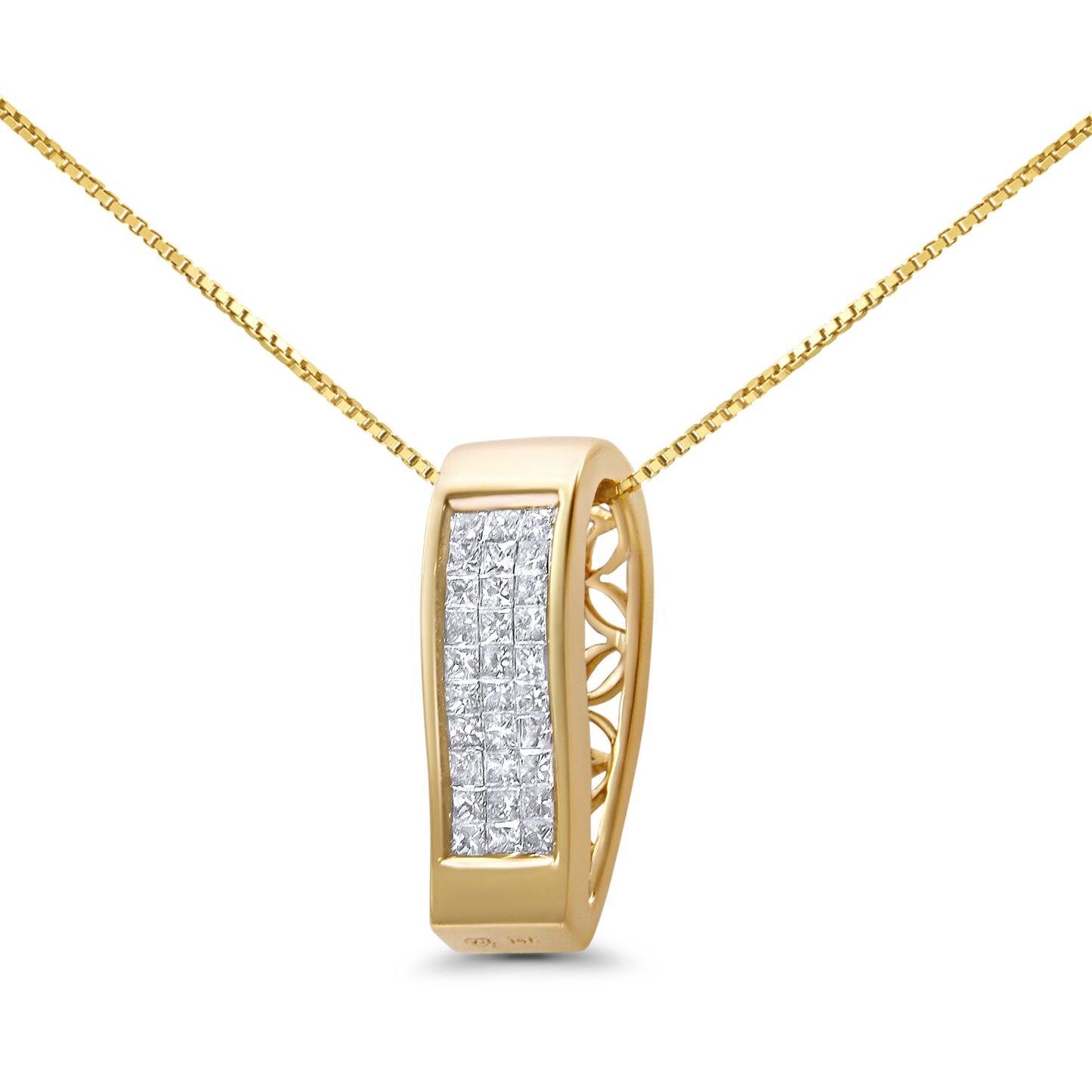 Collar con colgante vertical de diamante de corte princesa en oro amarillo de 14 quilates