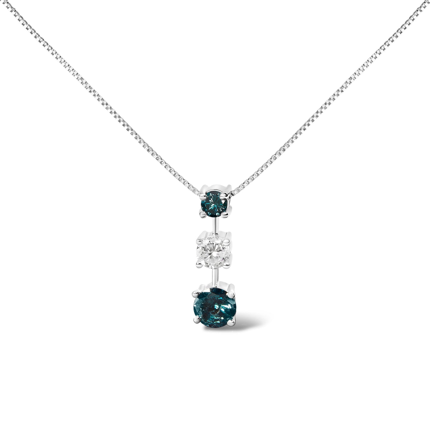 Pendentif en Diamant Bleu et Blanc en Or Blanc 14K 1,5 Cttw