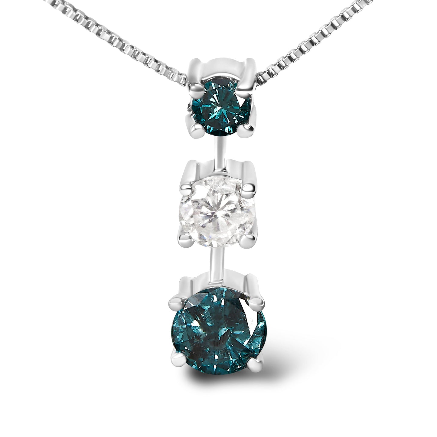 Pendentif en Diamant Bleu et Blanc en Or Blanc 14K 1,5 Cttw