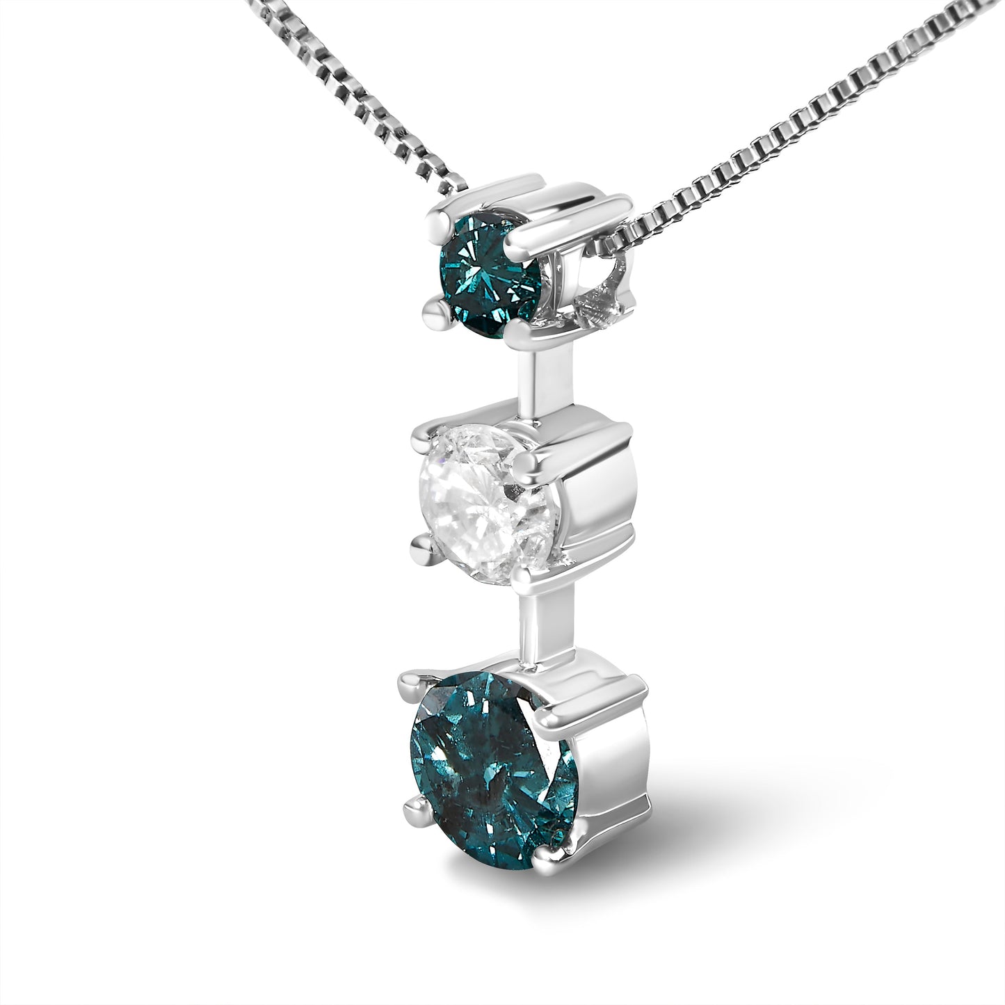 Pendentif en Diamant Bleu et Blanc en Or Blanc 14K 1,5 Cttw