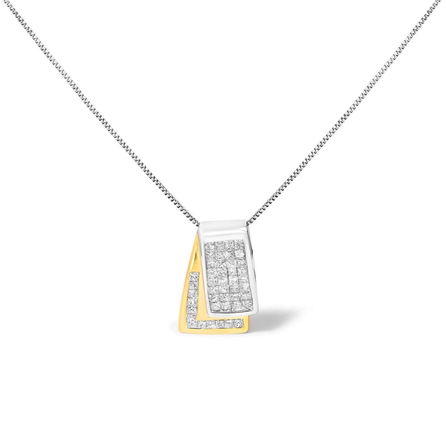 Collar de Pendiente de Caja de Diamantes de Oro Blanco de 14KT