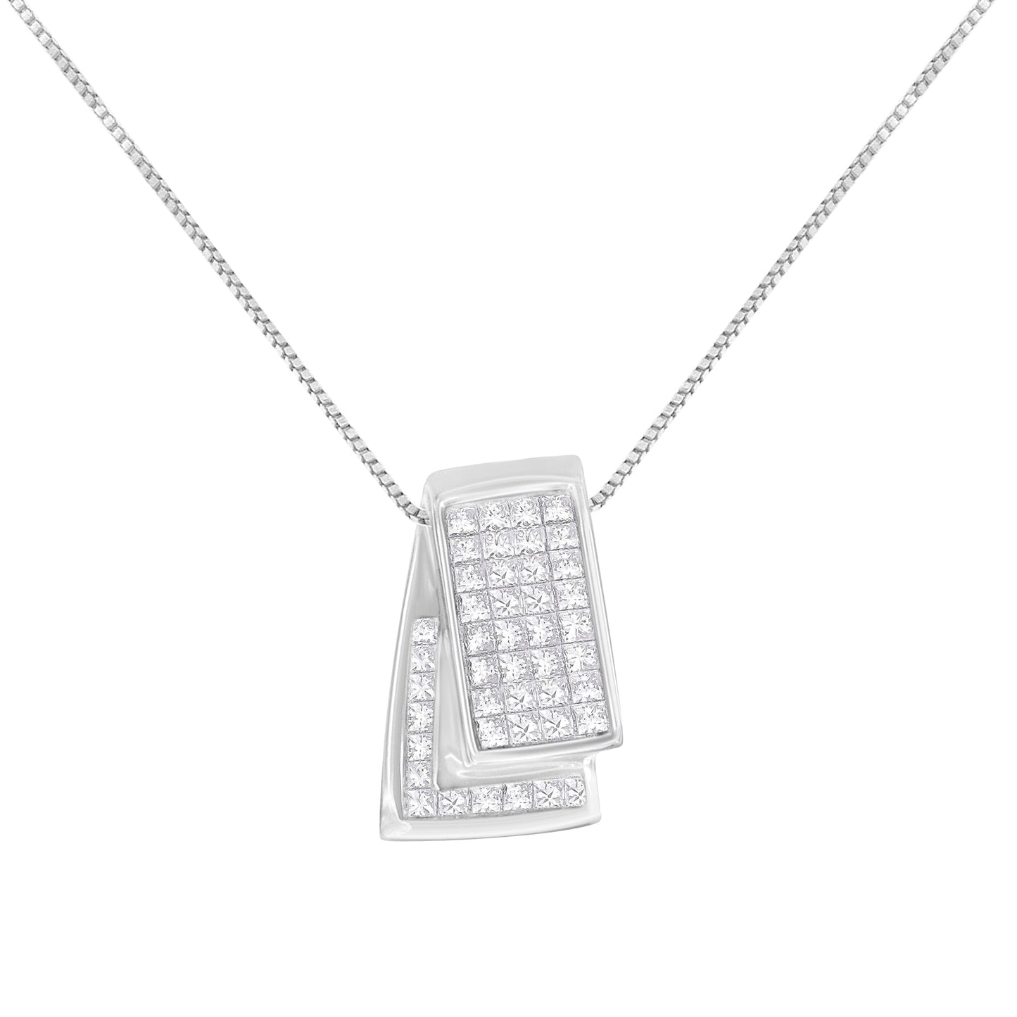Collar de Pendiente de Caja de Diamantes de Oro Blanco de 14KT