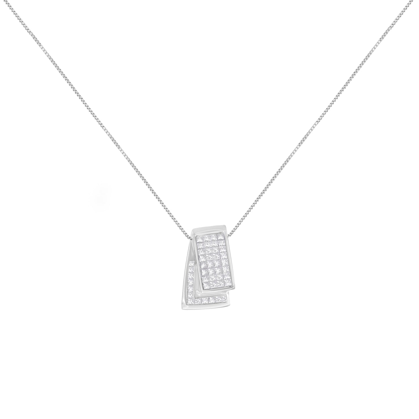 Collar de Pendiente de Caja de Diamantes de Oro Blanco de 14KT
