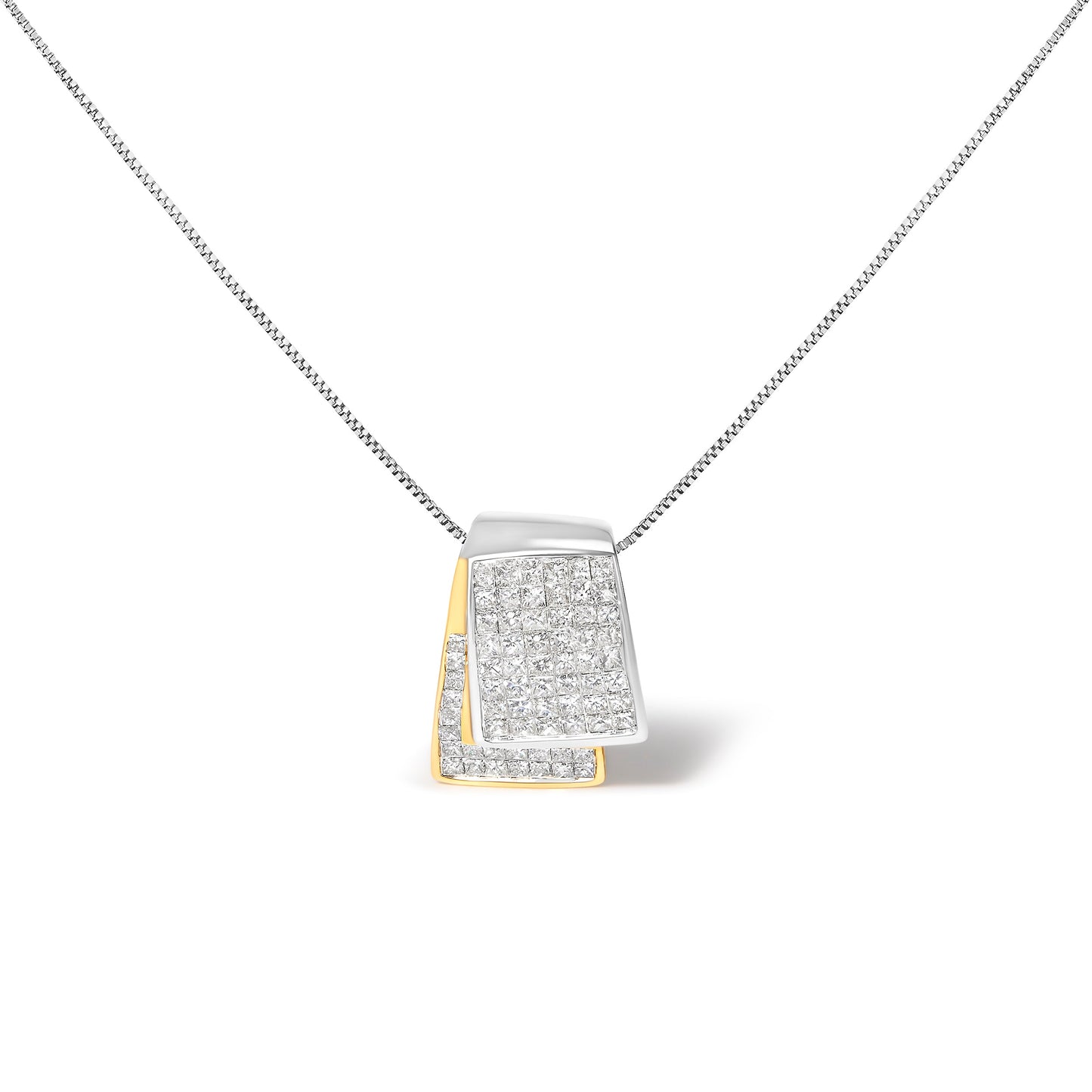 14K Two Tone Diamond Box Pendant Necklace - 2.0 Cttw