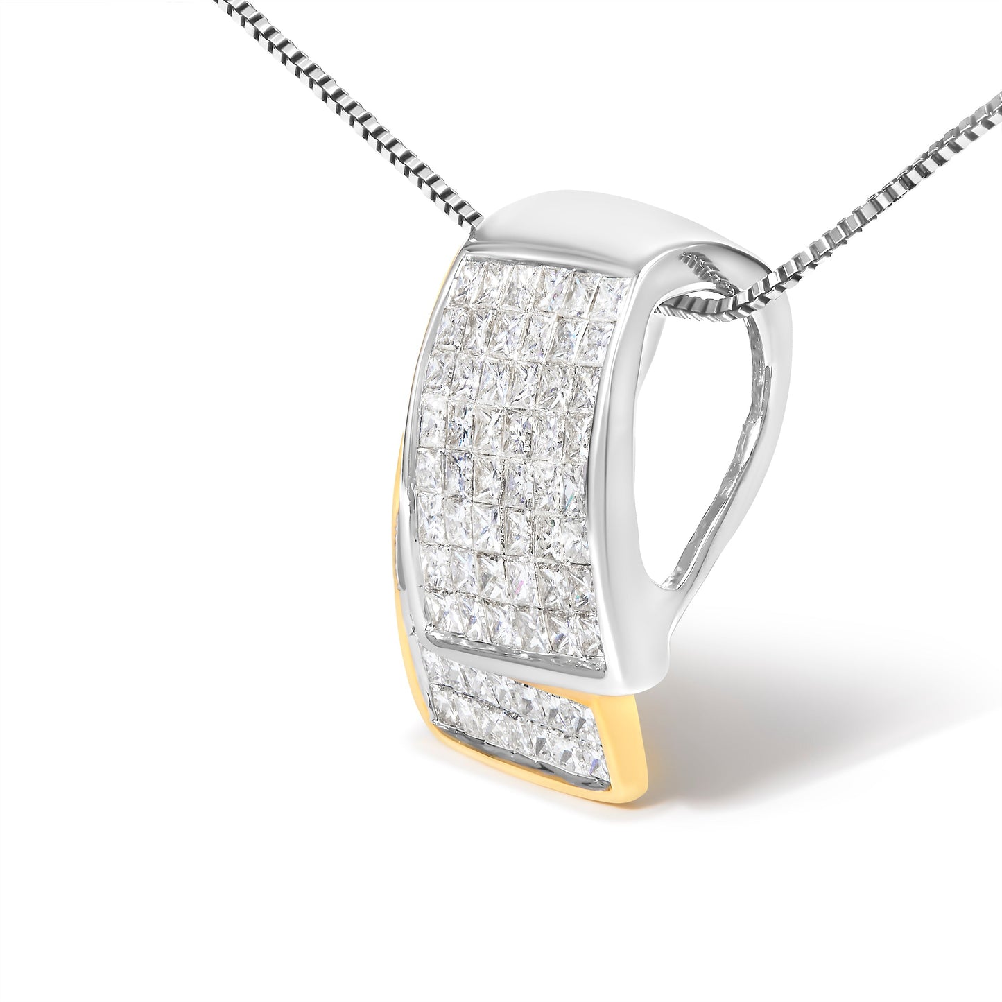 14K Two Tone Diamond Box Pendant Necklace - 2.0 Cttw