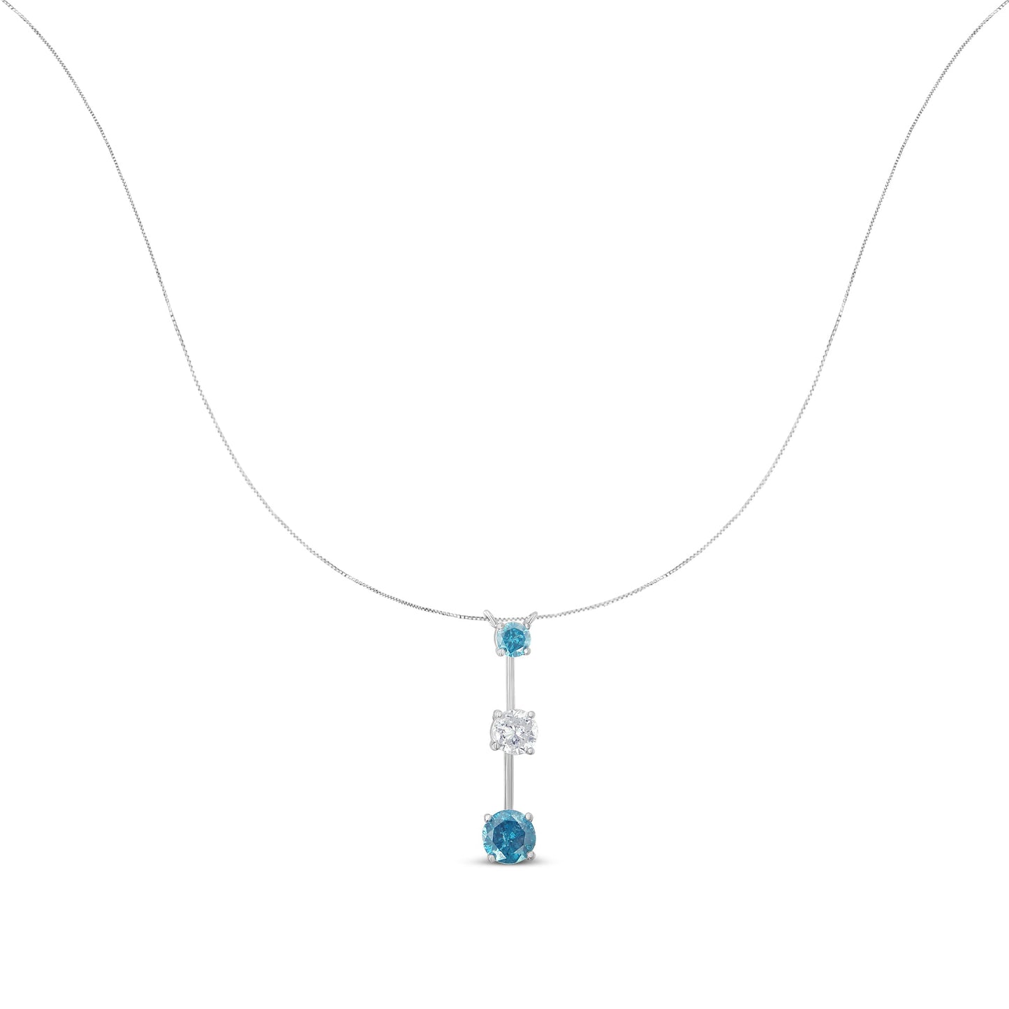 14K White Gold Diamond Pendant Necklace with Blue Accents