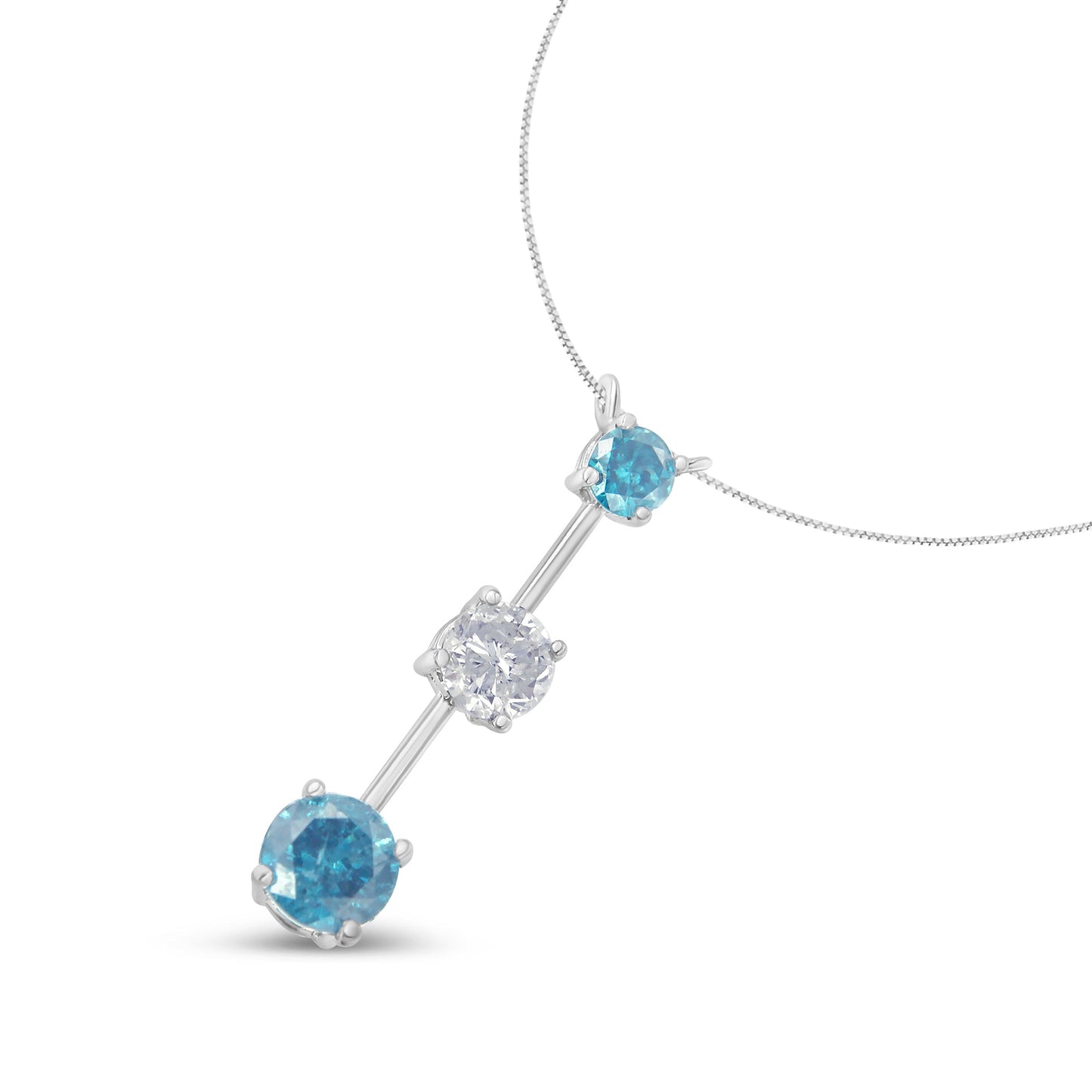 14K White Gold Diamond Pendant Necklace with Blue Accents