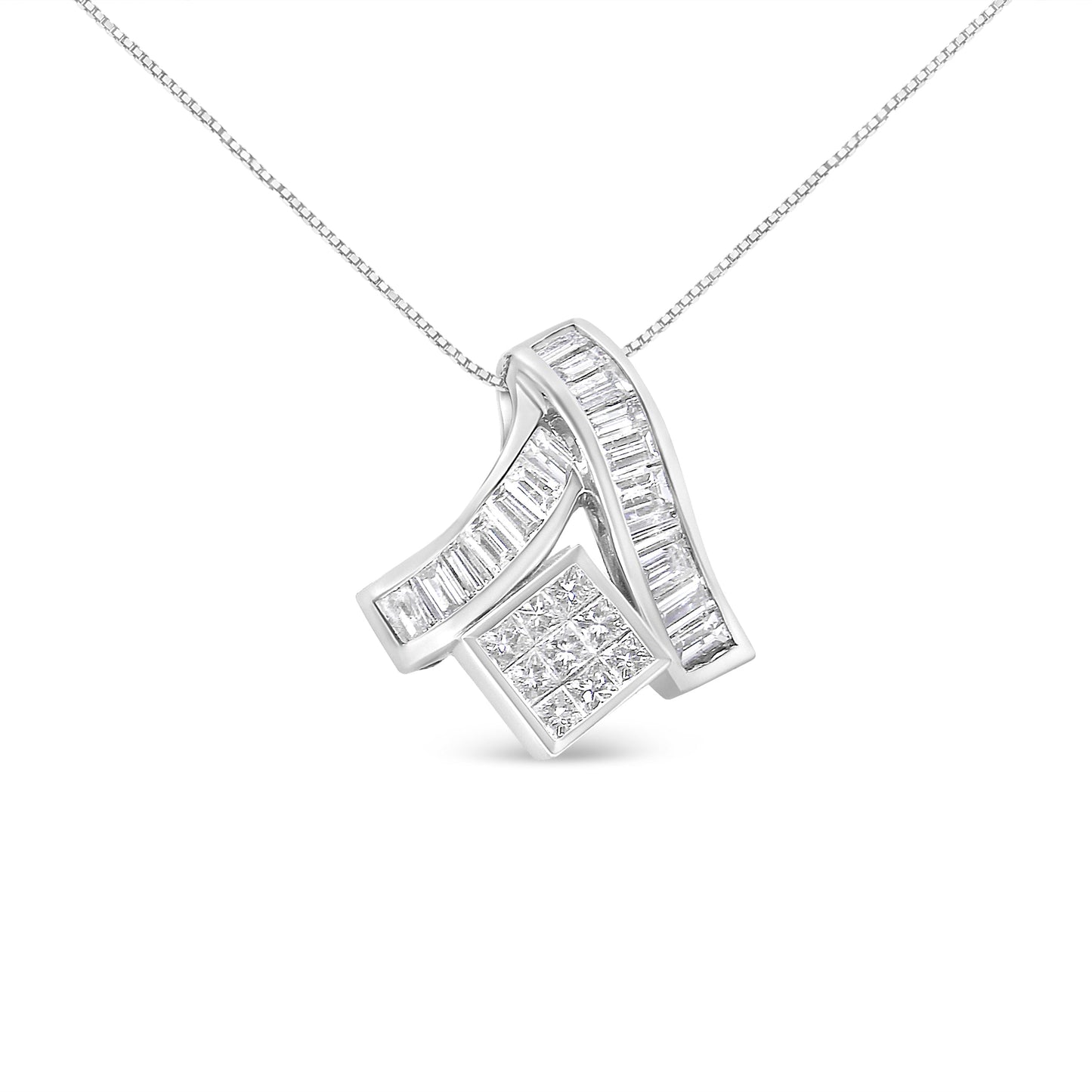Collier Pendentif en Diamant en Or Blanc 14K avec Géométrie Mixte