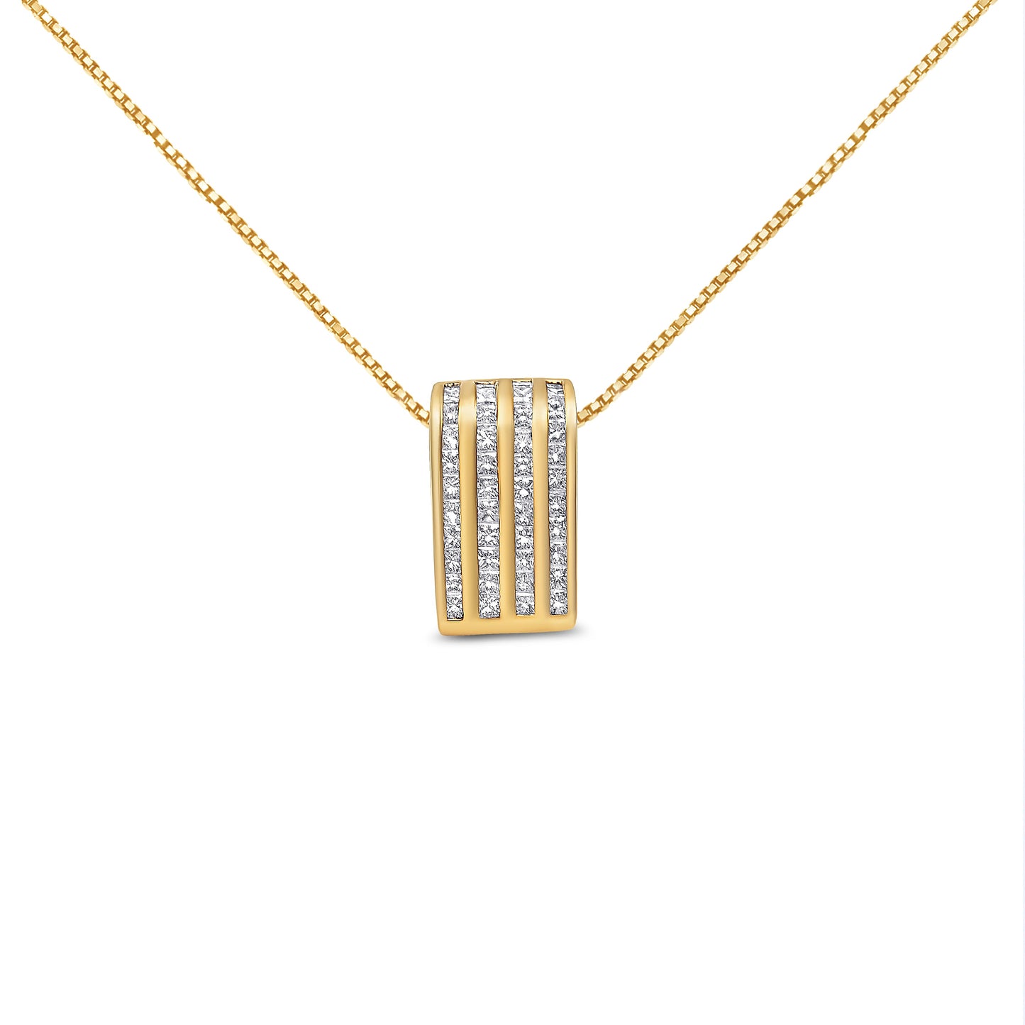 Collar de Colgante de Bloque de Diamante de Corte Princesa de Oro Amarillo de 14K