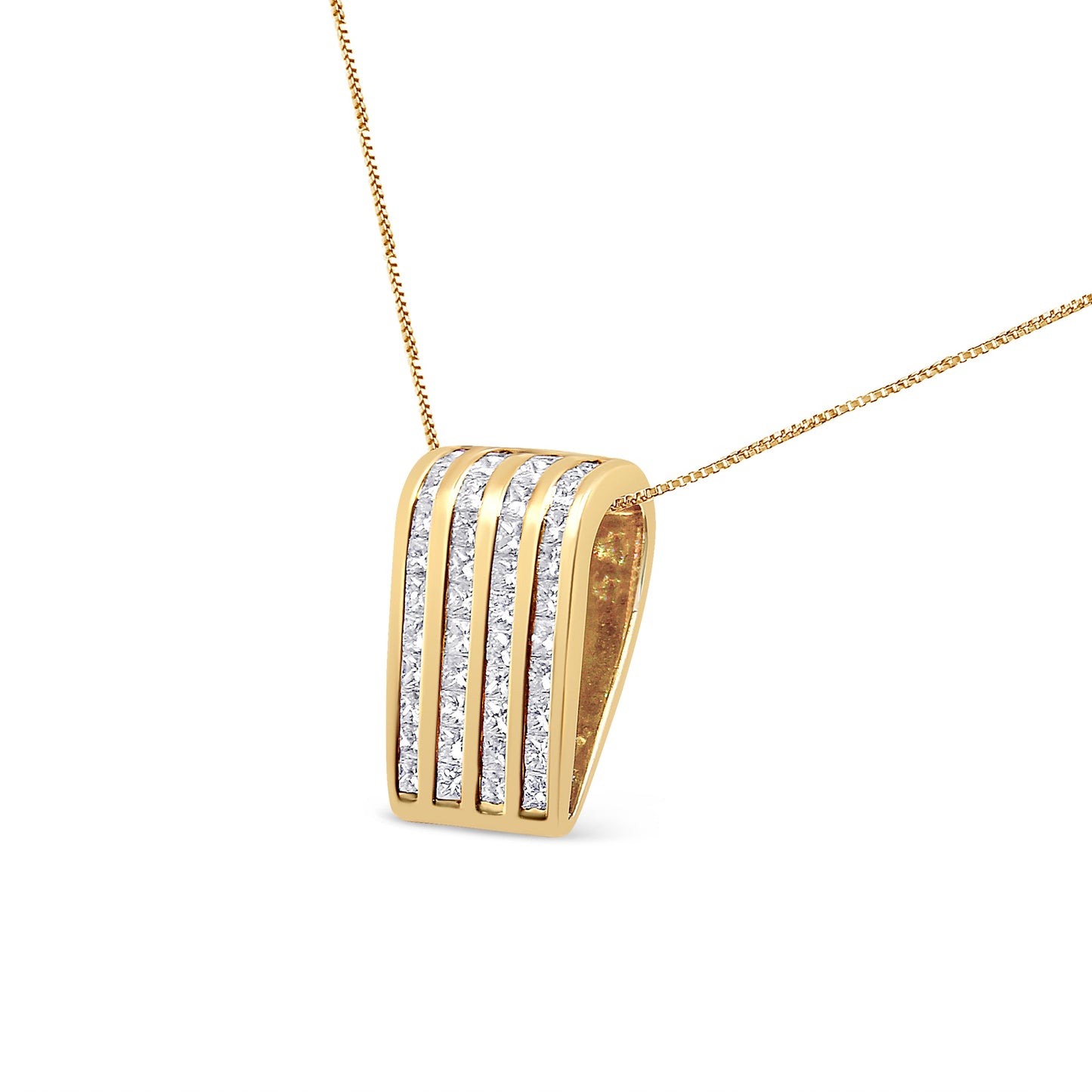 Collar de Colgante de Bloque de Diamante de Corte Princesa de Oro Amarillo de 14K