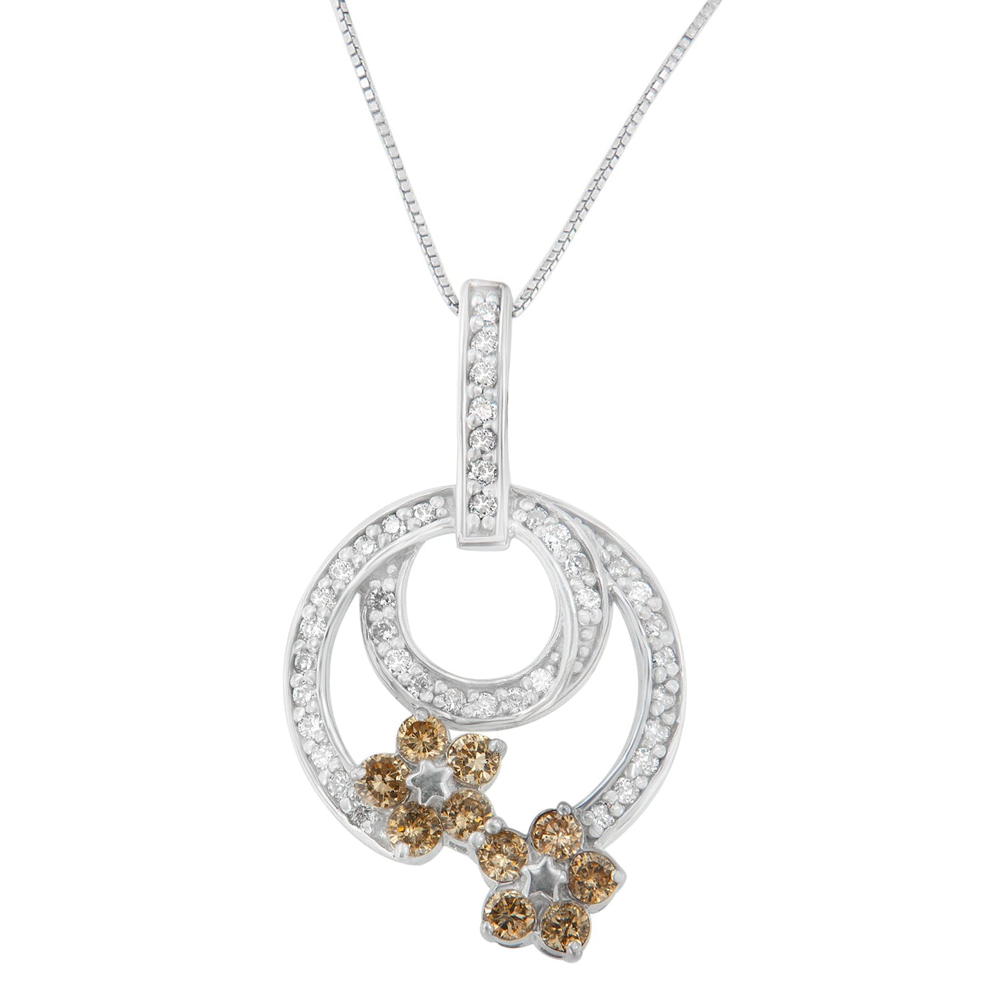 Collar de Pendiente Floral de Diamante Cortado Redondo de Plata Esterlina .925