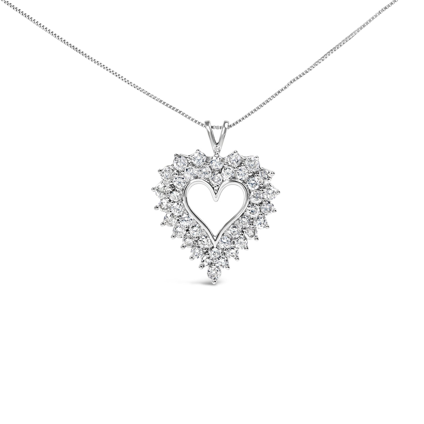 Collier Pendentif Cœur Ouvert à Deux Rangées en Argent Sterling 925 avec Diamants