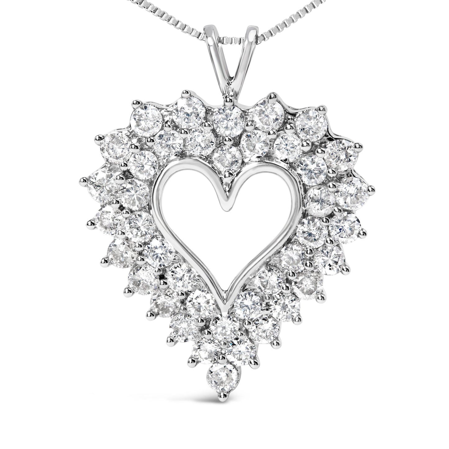 Collier Pendentif Cœur Ouvert à Deux Rangées en Argent Sterling 925 avec Diamants