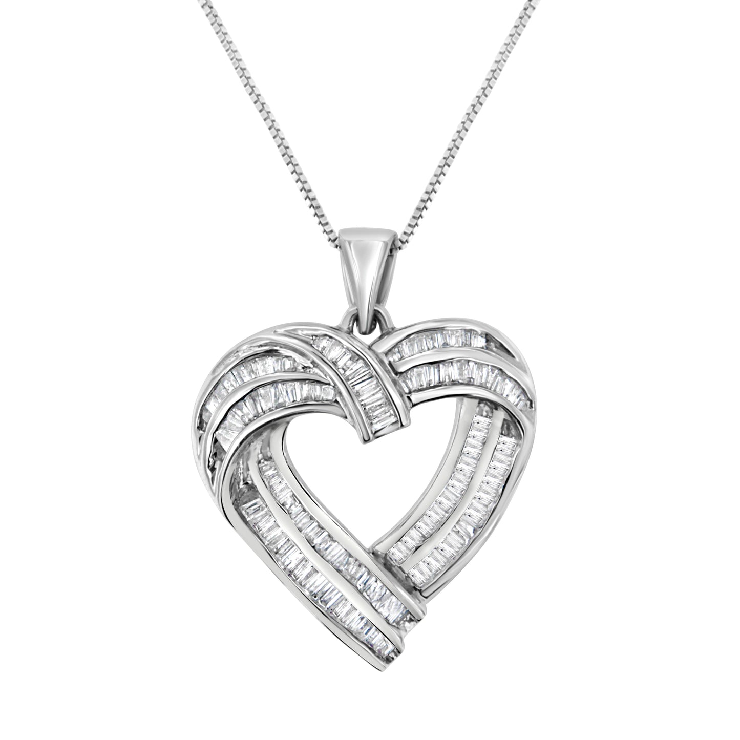 Collier Pendentif Cœur en Diamants Baguette en Argent Sterling