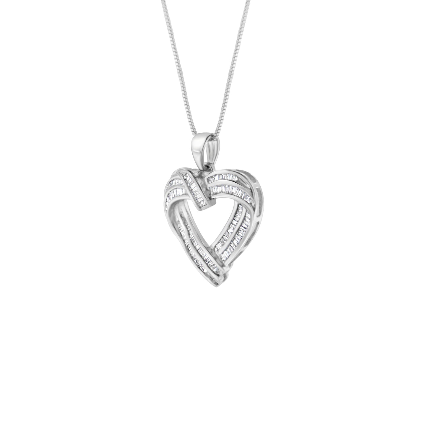 Collier Pendentif Cœur en Diamants Baguette en Argent Sterling