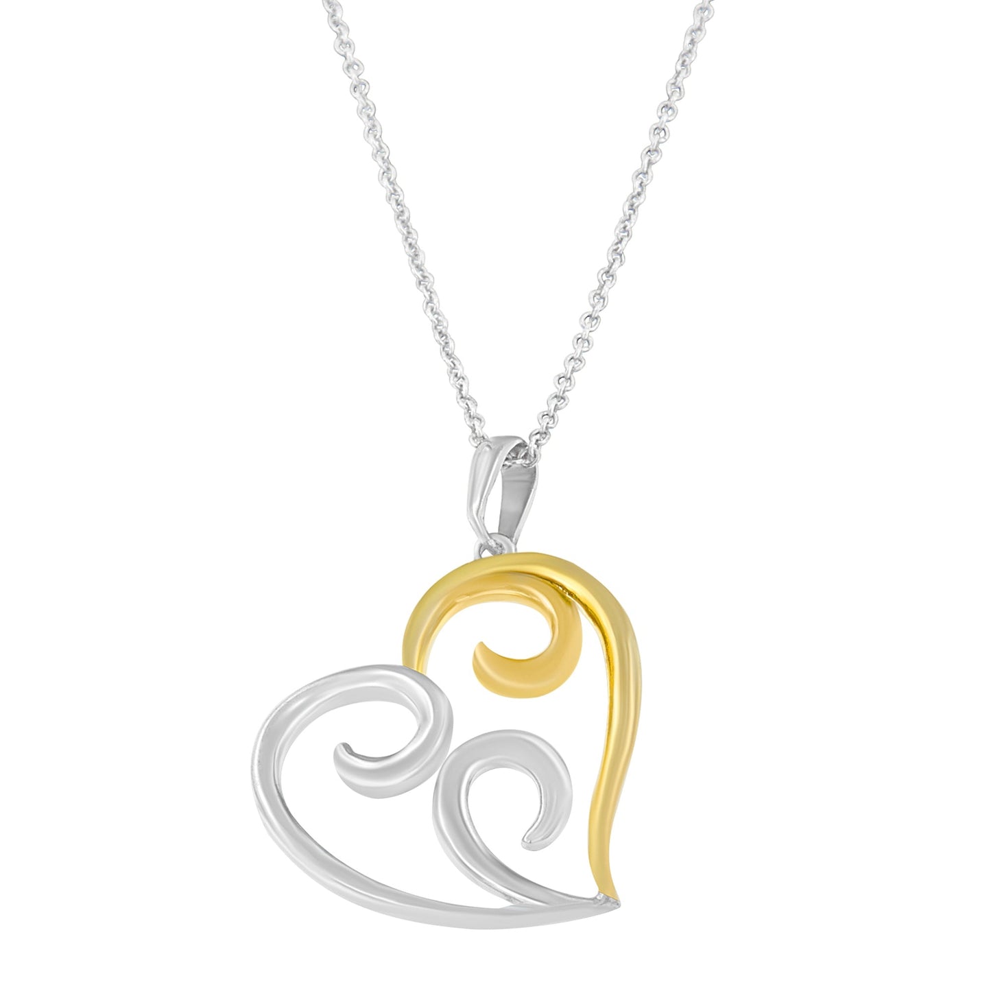 Collar con colgante de corazón abierto de plata esterlina bañado en oro amarillo de 10K