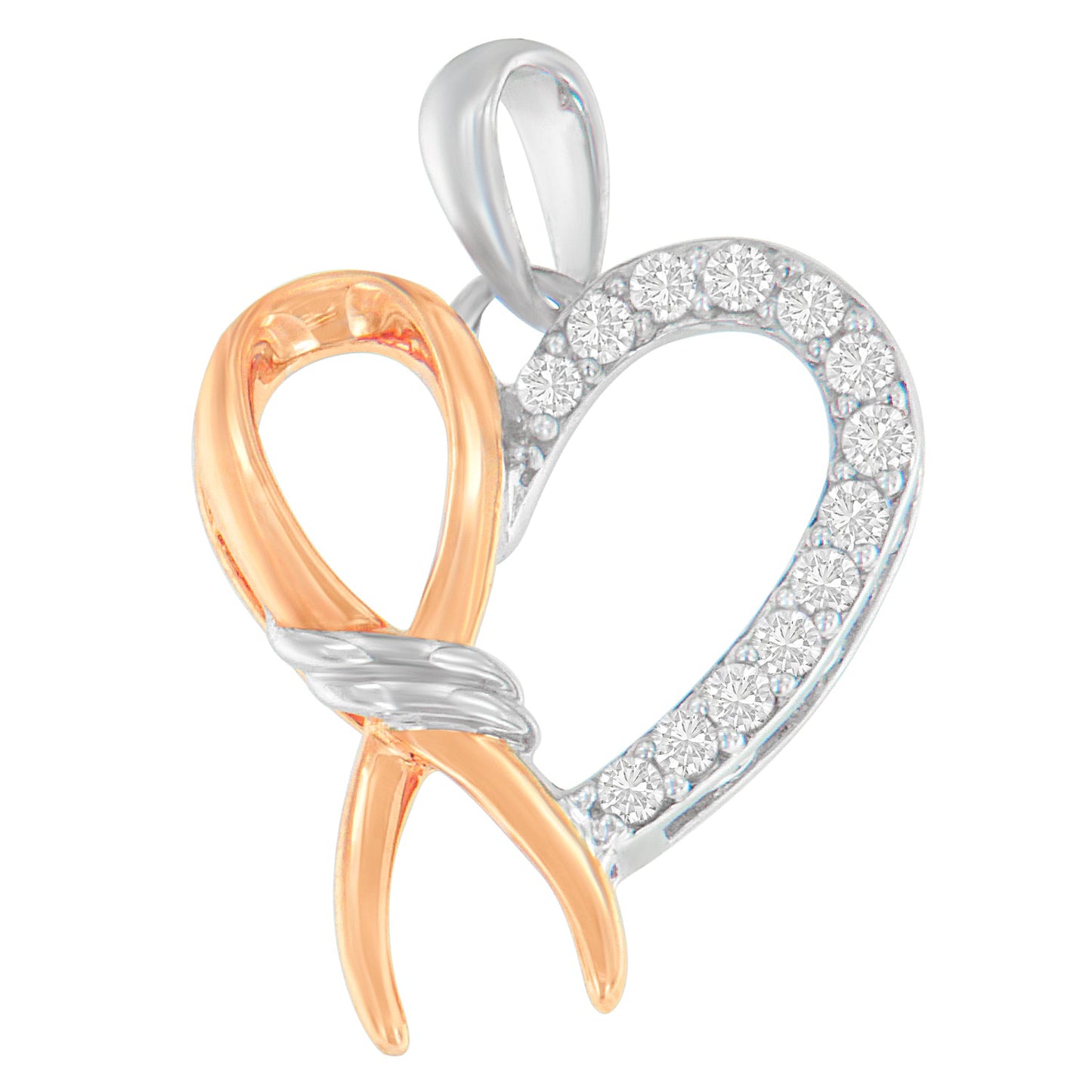Collar con colgante de corazón de diamante de plata esterlina .925 bicolor
