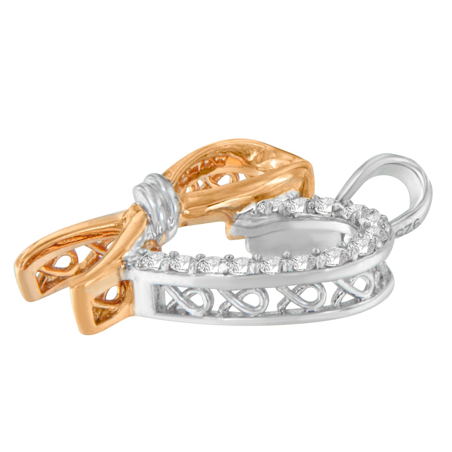 Collar con colgante de corazón de diamante de plata esterlina .925 bicolor